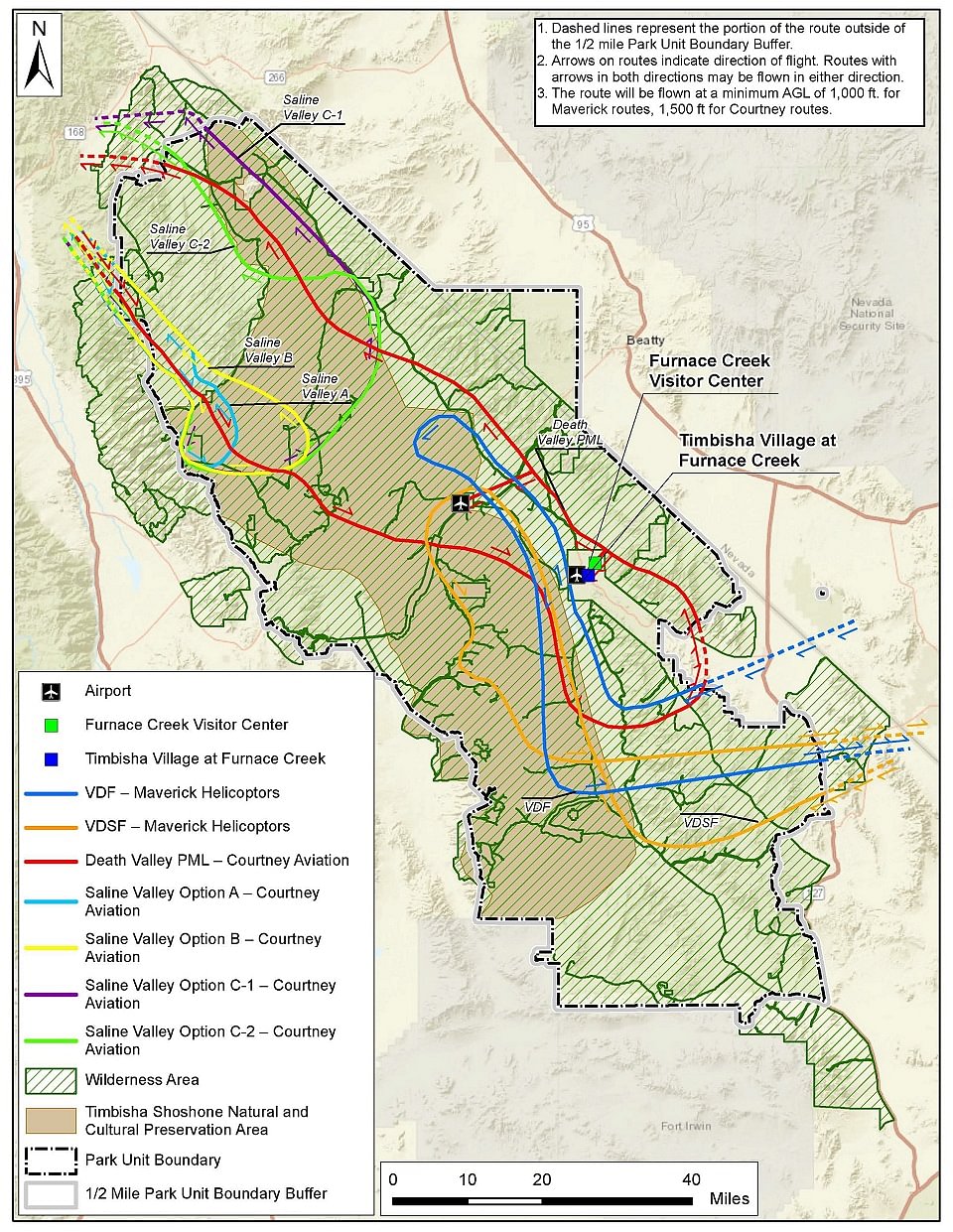 map of proposed air tours in Death Valley