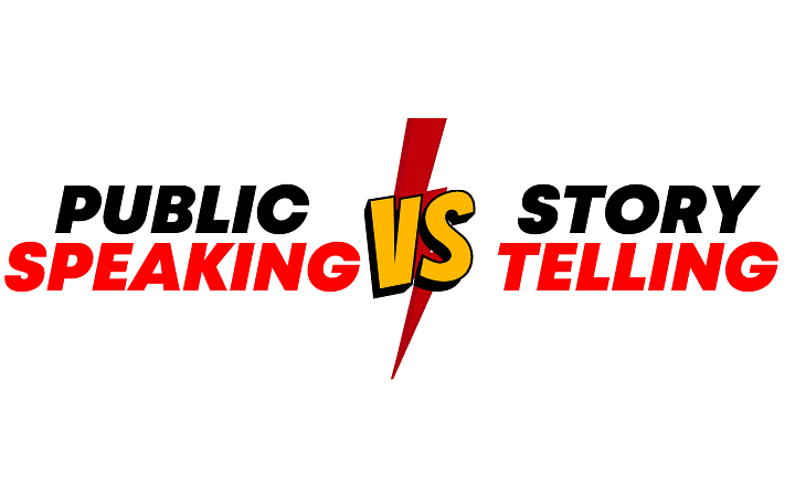 What is the difference between public speaking and storytelling?