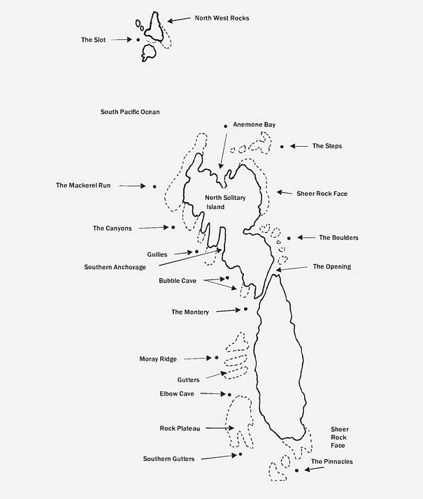 Map of North Solitary Islands dive sites