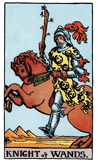 Ace of Wands tarot card from the Rider–Waite deck, featuring a hand emerging from a cloud holding a sprouting wand