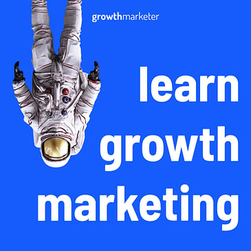 Image of an astronaut upside down accompanied by the name of the podcast "learn growth marketing". 