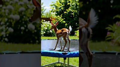 Massive Buck Deer Bounces On Trampoline ёяжмёяшв Deer Shorts Wildlife